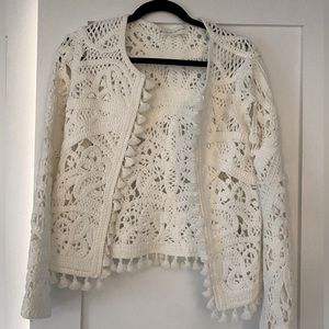 White Free the Roses tassel blazer